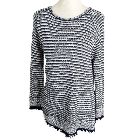 Kinross Cotton White & Navy Lattice Knit Cotton Sweater Size XS - Picture 1 of 9